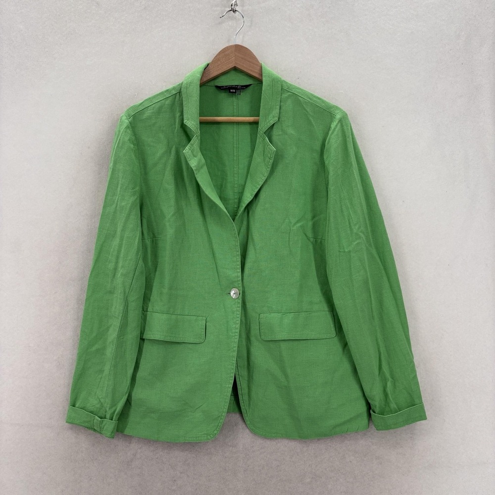 Charlie B Blazer Womens M Green Linen Blend One Button Lightweight Work Jacket